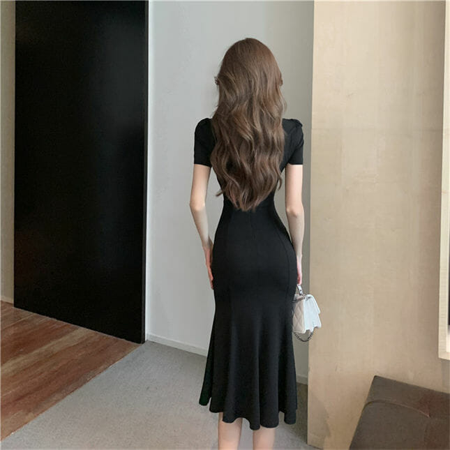 Korea New High Waist Split Fishtail Bodycon Cotton Dress Korea New High Waist Split Fishtail Bodycon Cotton Dress 5