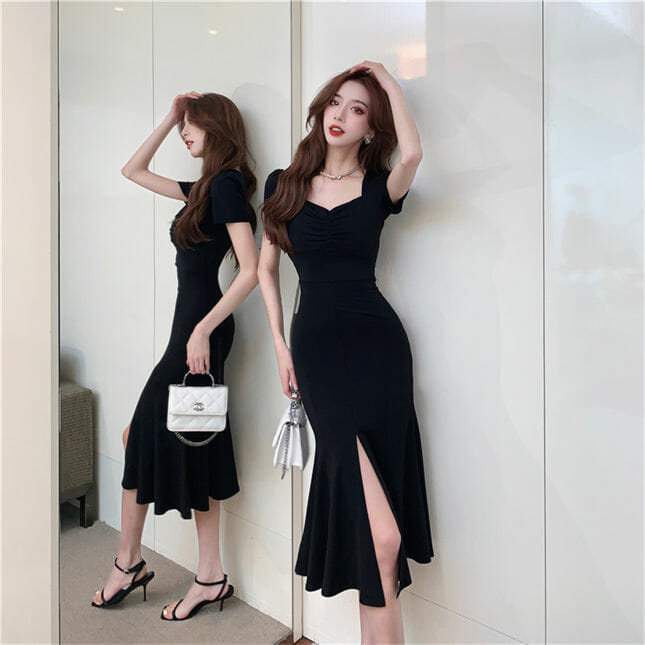 Korea New High Waist Split Fishtail Bodycon Cotton Dress2 Korea New High Waist Split Fishtail Bodycon Cotton Dress 4