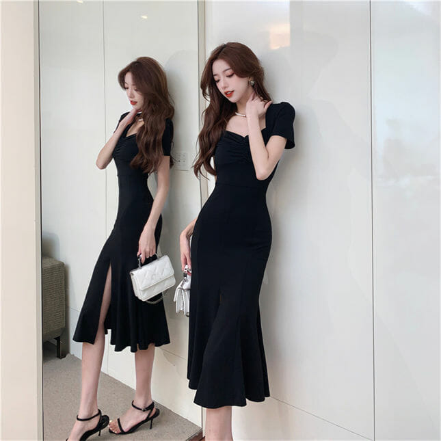 Korea New High Waist Split Fishtail Bodycon Cotton Dress3 Korea New High Waist Split Fishtail Bodycon Cotton Dress 3