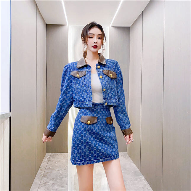 Korea New Leather Splicing Shirt Collar Denim Slim Dress Set2 Korea New Leather Splicing Shirt Collar Denim Slim Dress Set 4