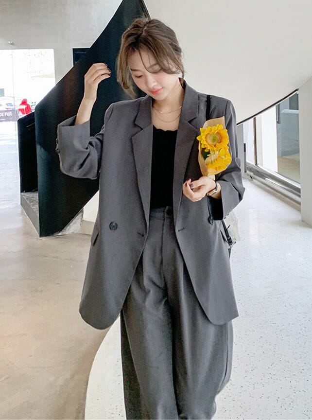 Korea New Tailored Collar Oversize Casual Two Pieces Suits3 Korea New Tailored Collar Oversize Casual Two Pieces Suits 3