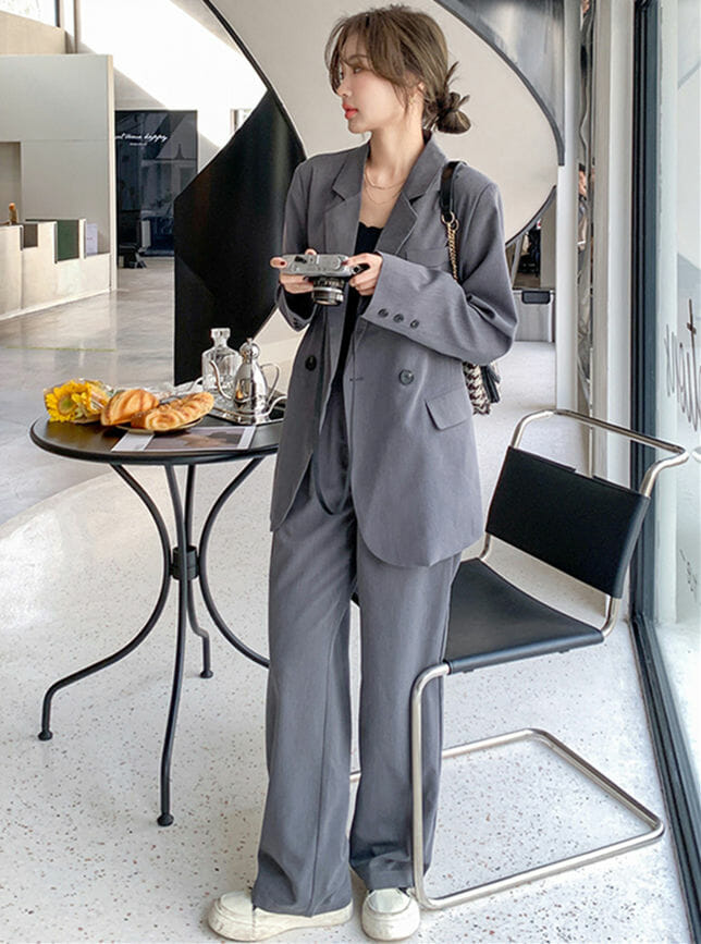 Korea New Tailored Collar Oversize Casual Two Pieces Suits5 Korea New Tailored Collar Oversize Casual Two Pieces Suits 1