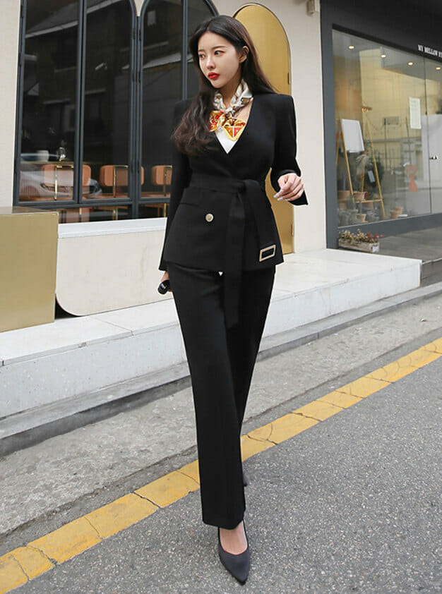 Korea OL 3 Colors Double-breasted Two Pieces Long Suits • Seoulinspired