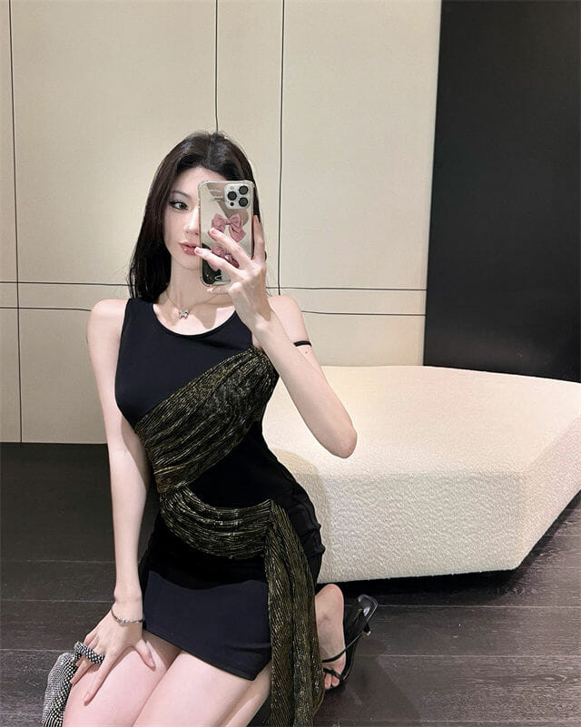 Korea Round Neck Splicing Slim Tank Dress2 Korea Round Neck Splicing Slim Tank Dress 3