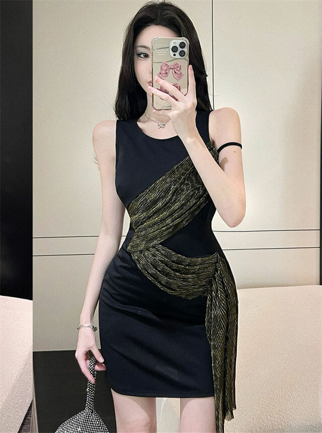 Korea Round Neck Splicing Slim Tank Dress4 Korea Round Neck Splicing Slim Tank Dress 1