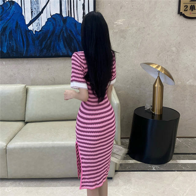 Korea Round Neck Stripes Slim Knitting Dress Korea Round Neck Stripes Slim Knitting Dress 5