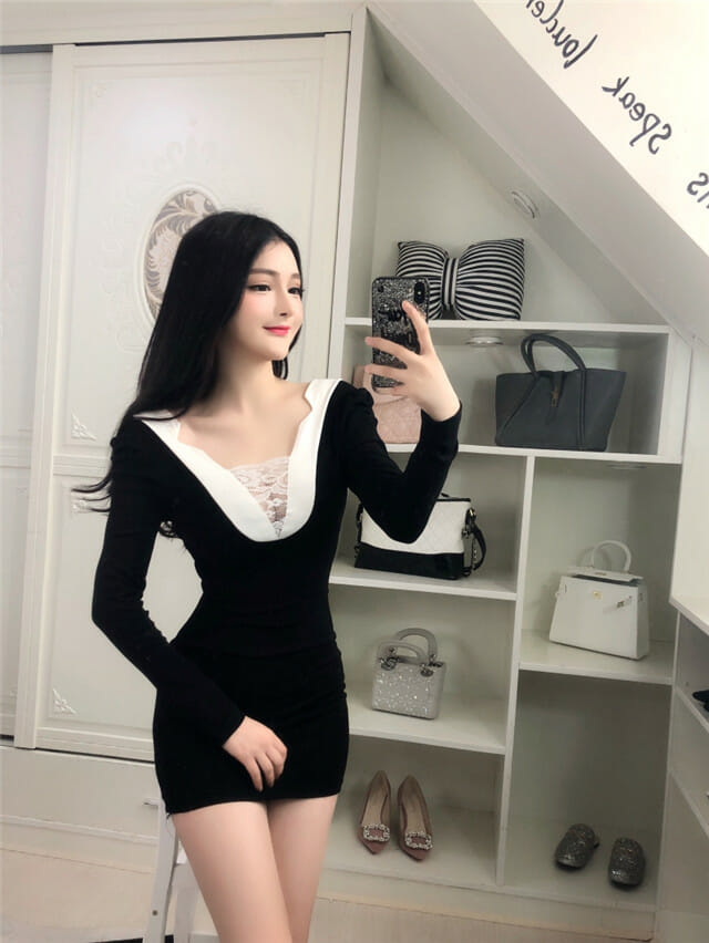Korea Sexy 2 Colors Lace Boat Neck Skinny Women Dress3 Korea Sexy 2 Colors Lace Boat Neck Skinny Women Dress 4