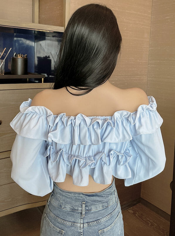 Korea Sexy 3 Colors Flouncing Boat Neck Short Blouse Korea Sexy 3 Colors Flouncing Boat Neck Short Blouse 6