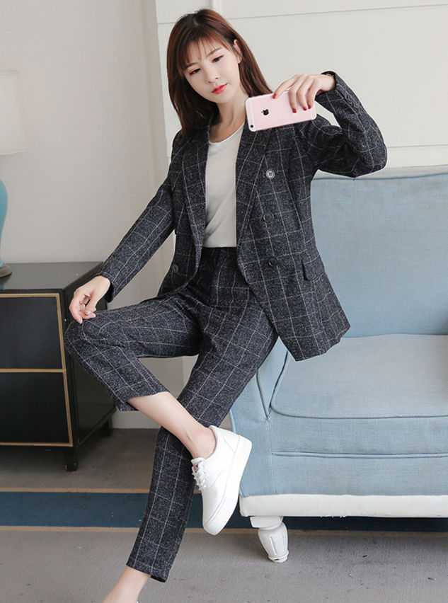 Korea Stylish 2 Colors Double-Breasted Plaids Long Suits5 Korea Stylish 2 Colors Double-breasted Plaids Long Suits 2