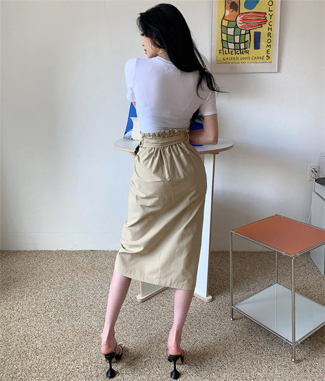 Letters Cotton T-Shirt With Double-Breasted Slim Skirt Letters Cotton T-shirt with Double-breasted Slim Skirt 6