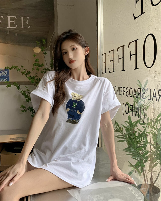 Lovely 3 Colors Bear Printings Loosen T-Shirts4 Lovely 3 Colors Bear Printings Loosen T-shirts 3