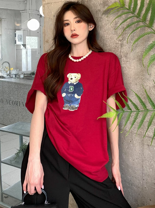 Lovely 3 Colors Bear Printings Loosen T-Shirts6 Lovely 3 Colors Bear Printings Loosen T-shirts 1