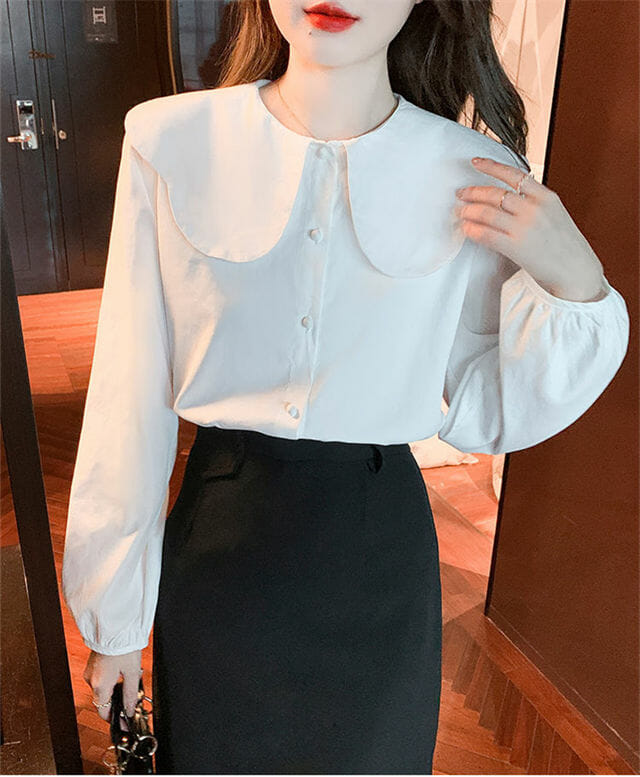 Lovely Doll Collar Puff Sleeve Loosen Blouse4 Lovely Doll Collar Puff Sleeve Loosen Blouse 2