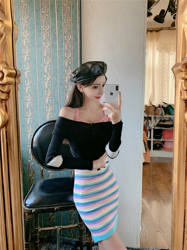 Lovely Fashion 2 Colors Zipper Knitting Tops With Stripes Dress Lovely Fashion 2 Colors Zipper Knitting Tops with Stripes Dress 6