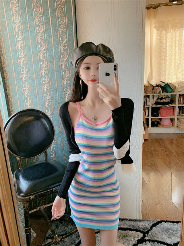Lovely Fashion 2 Colors Zipper Knitting Tops With Stripes Dress2 Lovely Fashion 2 Colors Zipper Knitting Tops with Stripes Dress 4