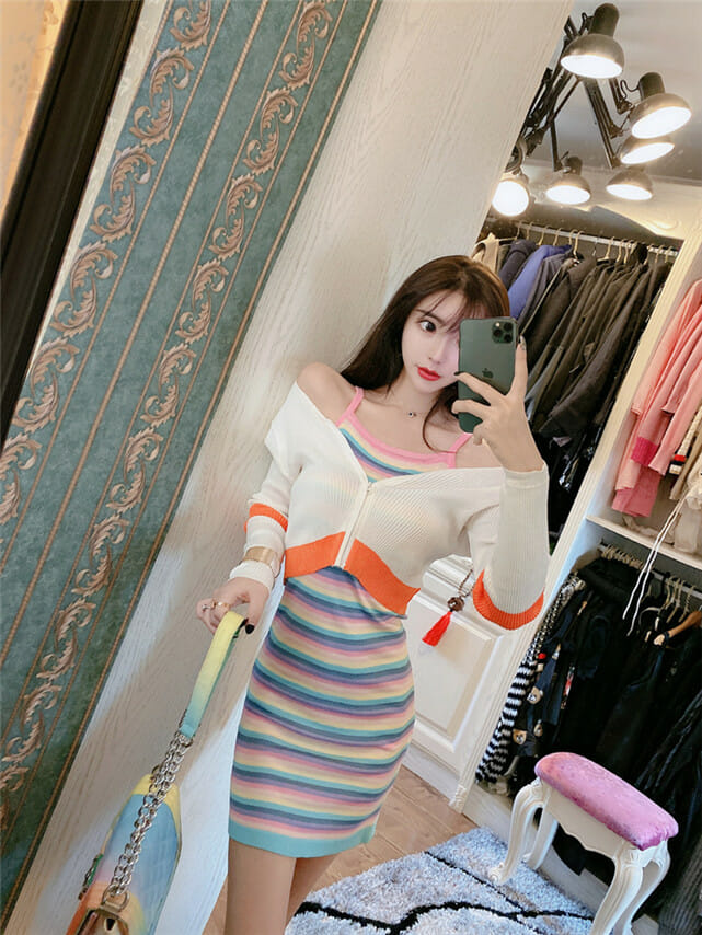 Lovely Fashion 2 Colors Zipper Knitting Tops With Stripes Dress3 Lovely Fashion 2 Colors Zipper Knitting Tops with Stripes Dress 3