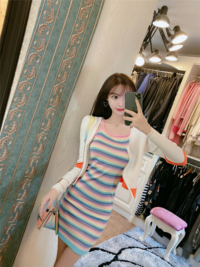 Lovely Fashion 2 Colors Zipper Knitting Tops With Stripes Dress4 Lovely Fashion 2 Colors Zipper Knitting Tops with Stripes Dress 2