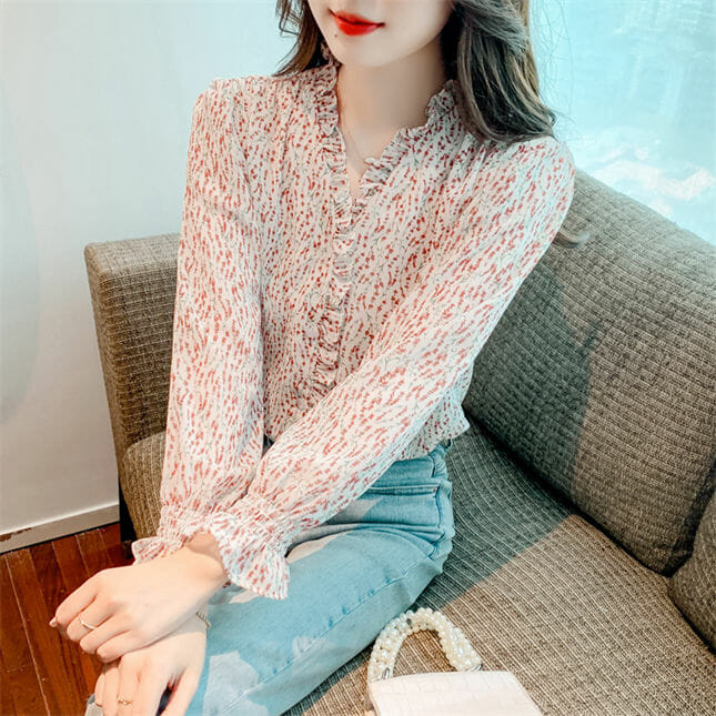 Lovely Flouncing V-Neck Loosen Chiffon Blouse2 Lovely Flouncing V-neck Loosen Chiffon Blouse 4