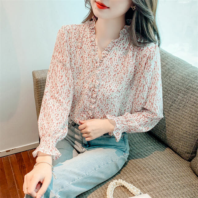 Lovely Flouncing V-Neck Loosen Chiffon Blouse3 Lovely Flouncing V-neck Loosen Chiffon Blouse 3