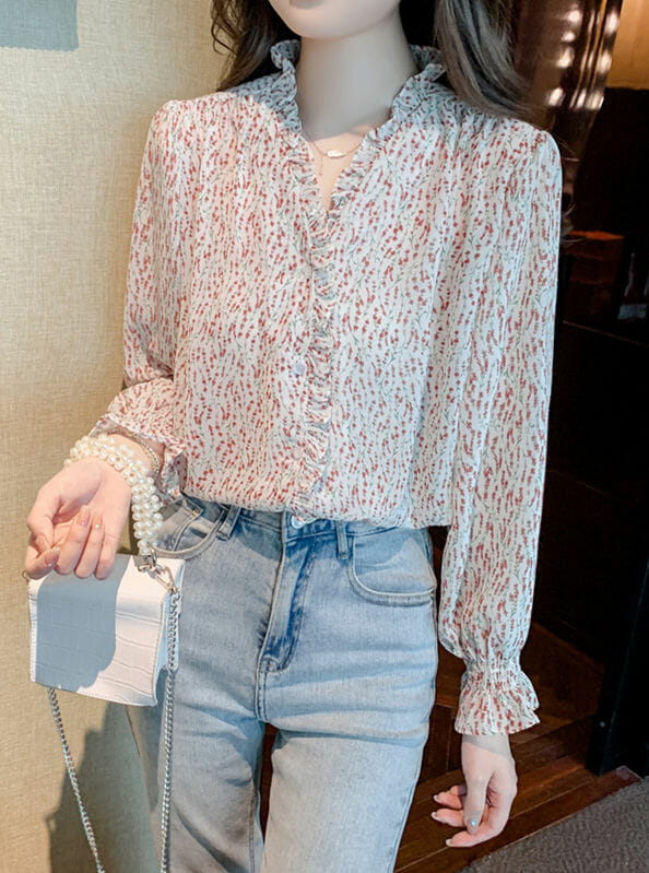 Lovely Flouncing V-Neck Loosen Chiffon Blouse5 Lovely Flouncing V-neck Loosen Chiffon Blouse 1