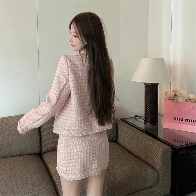 Lovely Girl 3 Colors Flowers Buttons Tweed Dress Set Lovely Girl 3 Colors Flowers Buttons Tweed Dress Set 6