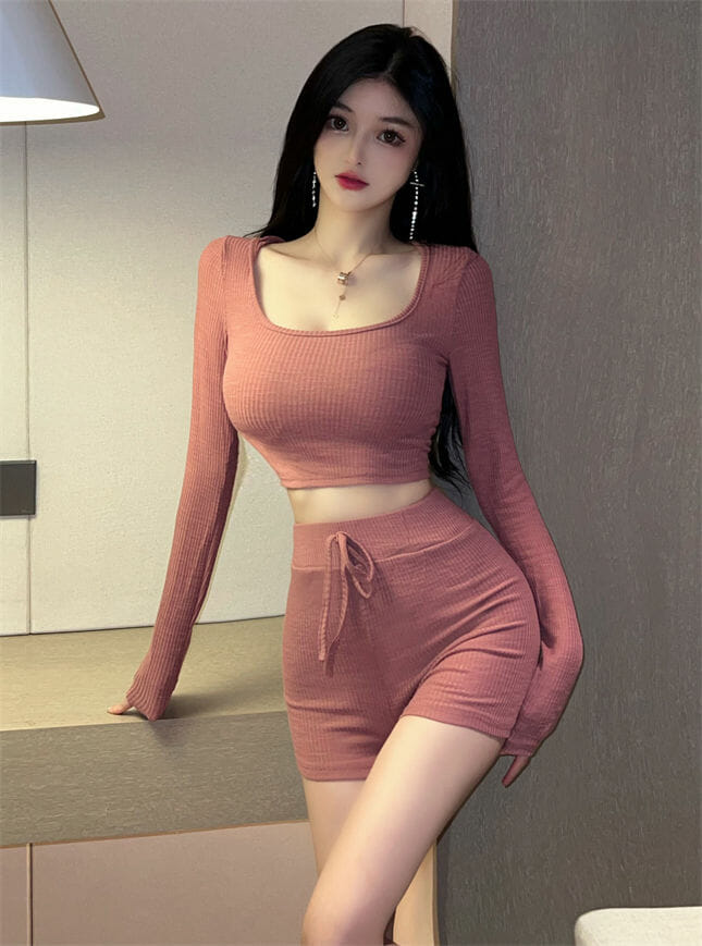 Lovely Girlish 2 Colors Hooded Slim Cotton Short Suits5 Lovely Girlish 2 Colors Hooded Slim Cotton Short Suits 2