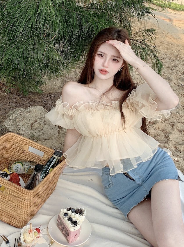 Lovely Sexy Flouncing Gauze Boat Neck Short Blouse3 Lovely Sexy Flouncing Gauze Boat Neck Short Blouse 3