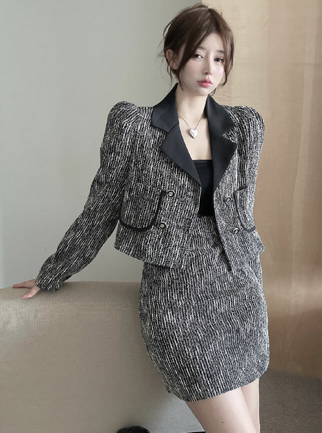 Modern Lady 2 Colors Double-Breasted Tailored Collar Slim Dress Set2 Modern Lady 2 Colors Double-breasted Tailored Collar Slim Dress Set 6