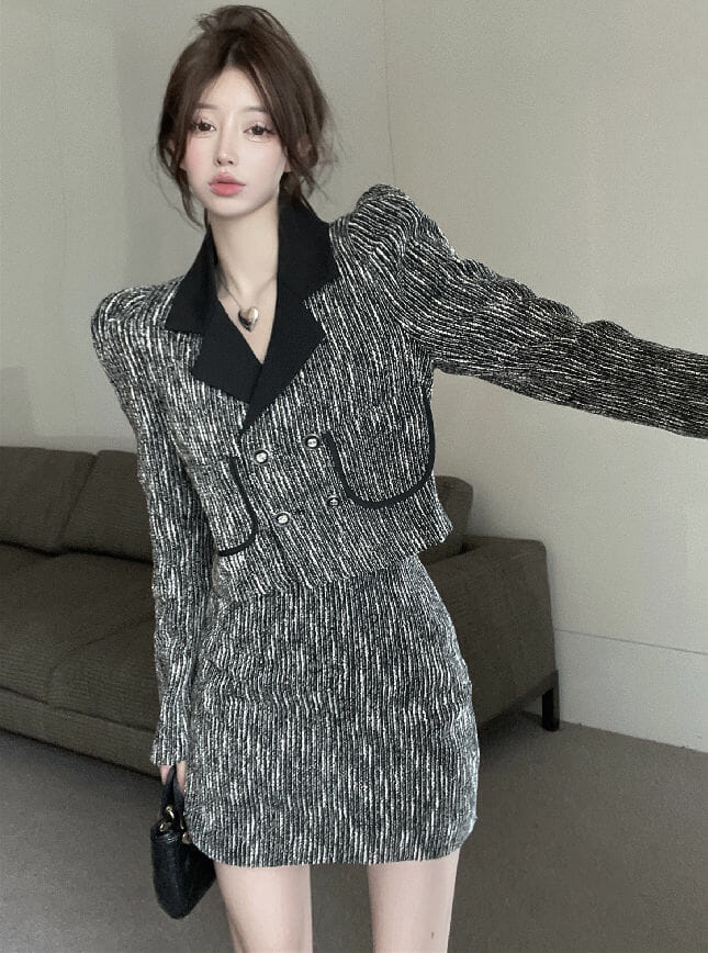 Modern Lady 2 Colors Double-Breasted Tailored Collar Slim Dress Set3 Modern Lady 2 Colors Double-breasted Tailored Collar Slim Dress Set 5