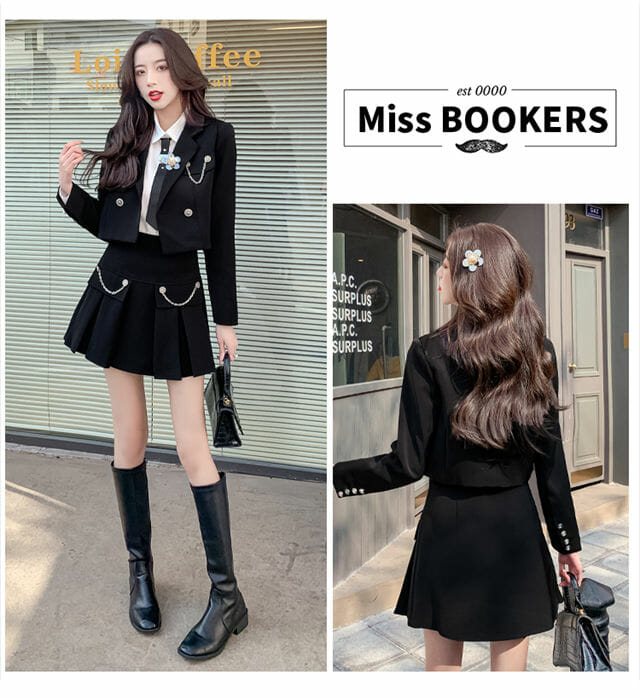 Modern Lady 2 Colors Tailored Collar Jacket With Pleated Skirt Modern Lady 2 Colors Tailored Collar Jacket with Pleated Skirt 6