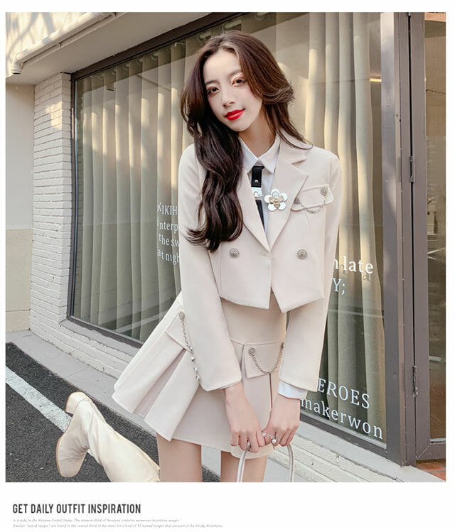 Modern Lady 2 Colors Tailored Collar Jacket With Pleated Skirt4 Modern Lady 2 Colors Tailored Collar Jacket with Pleated Skirt 2