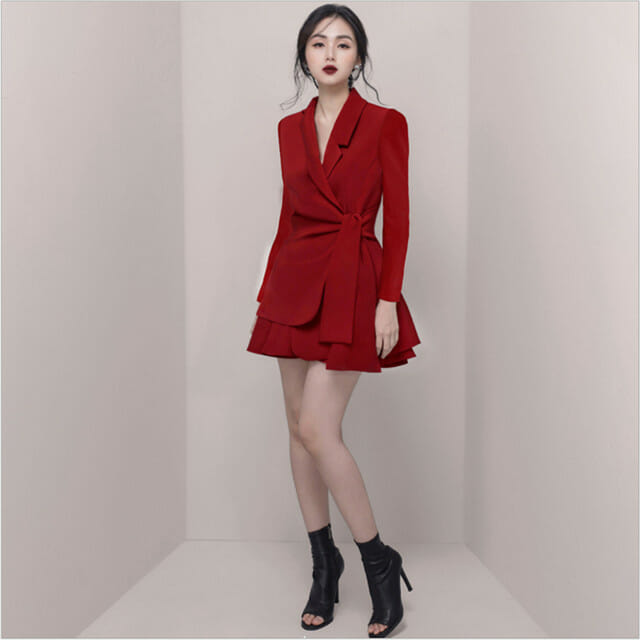 Modern Lady 2 Colors Tailored Collar Tie Waist Leisure Suits3 Modern Lady 2 Colors Tailored Collar Tie Waist Leisure Suits 2