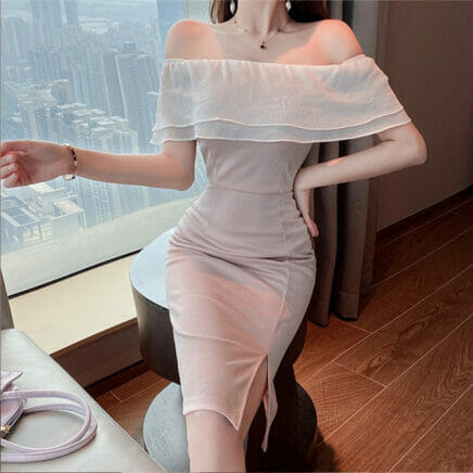 Modern Lady Flouncing Boat Neck Slim Shining Dress • Seoulinspired