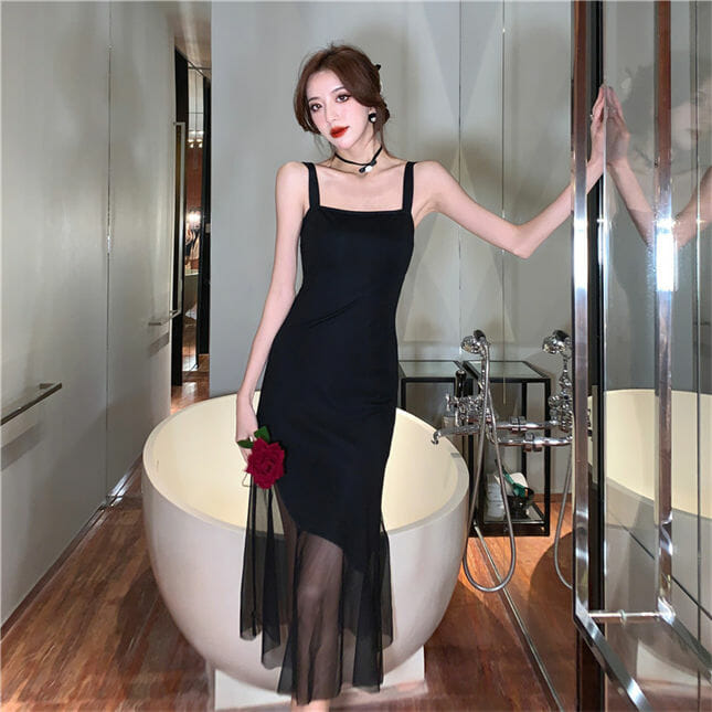 Modern Lady Gauze Fishtail Straps Backless Slim Dress3 Modern Lady Gauze Fishtail Straps Backless Slim Dress 3
