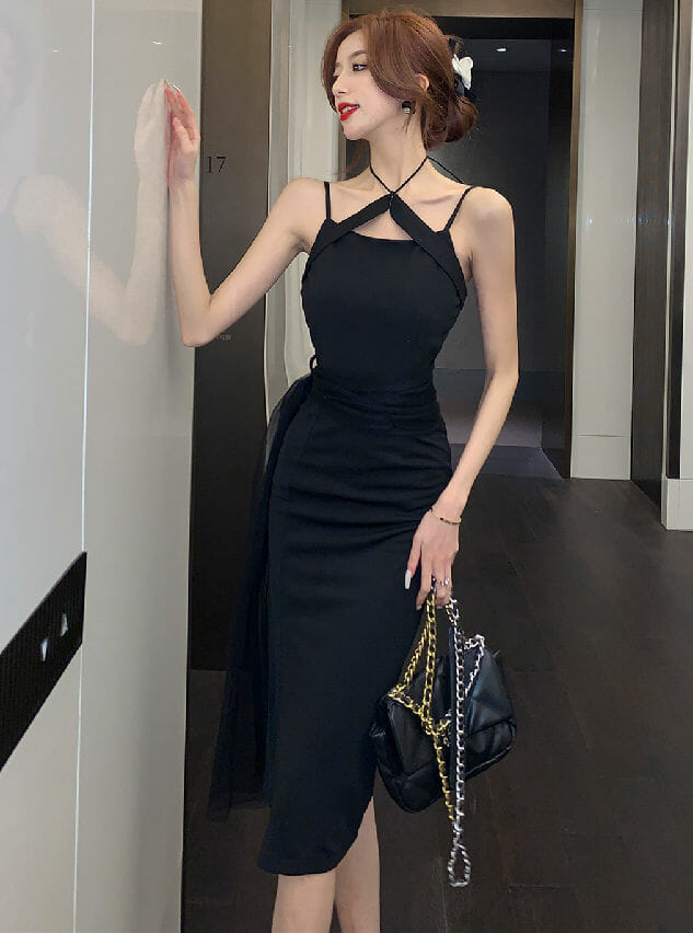 Modern Lady Off Shoulder Gauze Tie Waist Straps Dress2 Modern Lady Off Shoulder Gauze Tie Waist Straps Dress 5