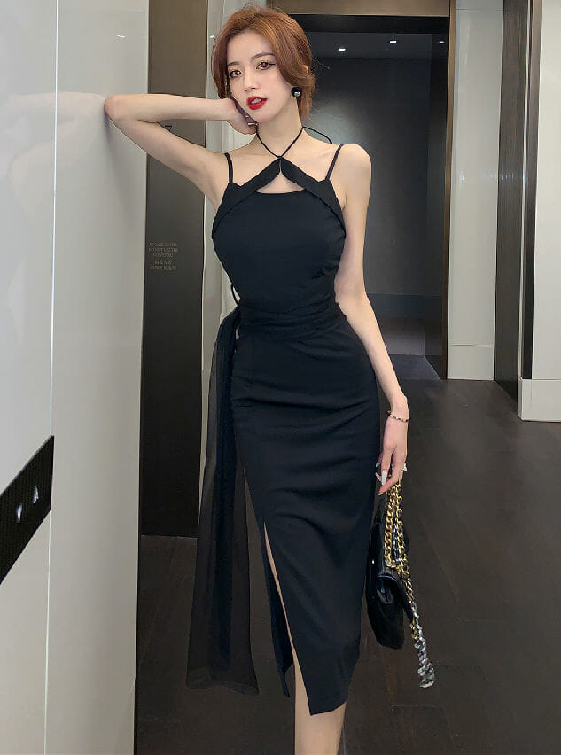 Modern Lady Off Shoulder Gauze Tie Waist Straps Dress3 Modern Lady Off Shoulder Gauze Tie Waist Straps Dress 4