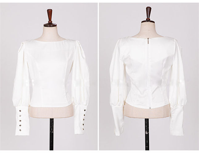 Modern Lady Puff Sleeve Blouse With Zebra Stripes Midi Skirt2 Modern Lady Puff Sleeve Blouse with Zebra Stripes Midi Skirt 5