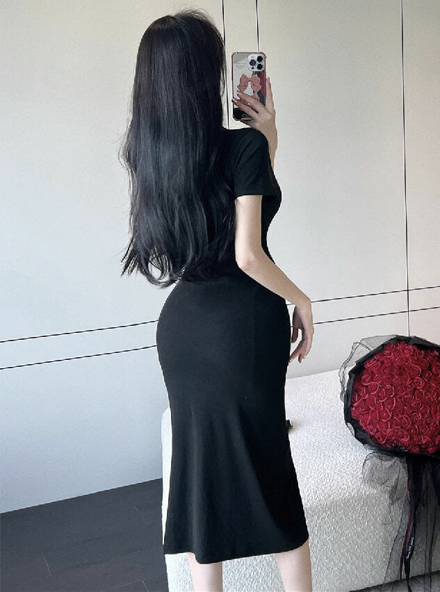 Modern Lady Shirt Collar High Waist Split Skinny Dress Modern Lady Shirt Collar High Waist Split Skinny Dress 5