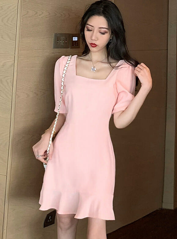 Modern Lady Square Collar Fishtail Puff Sleeve Dress5 Modern Lady Square Collar Fishtail Puff Sleeve Dress 1