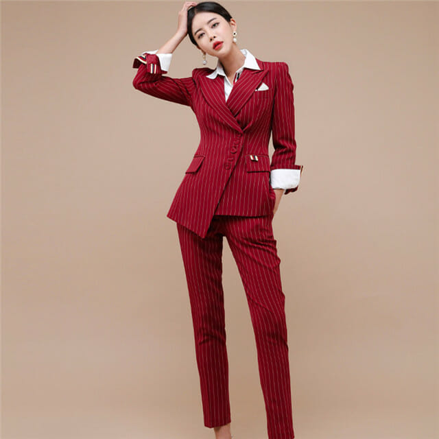 Modern Lady Tailored Collar Stripes Slim Leisure Suits4 Modern Lady Tailored Collar Stripes Slim Leisure Suits 2