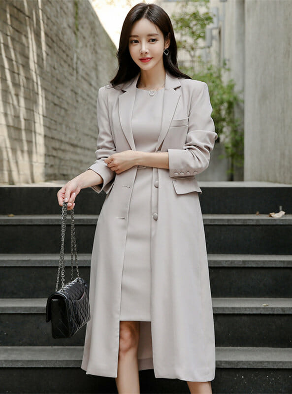 Modern Lady Tank Dress with Tailored Collar Long Coat • Seoulinspired