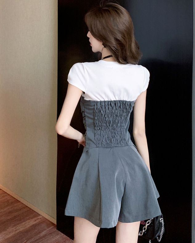 Modern New 2 Colors Block Pleated Tops With Wide-Leg Shorts Modern New 2 Colors Block Pleated Tops with Wide-leg Shorts 6