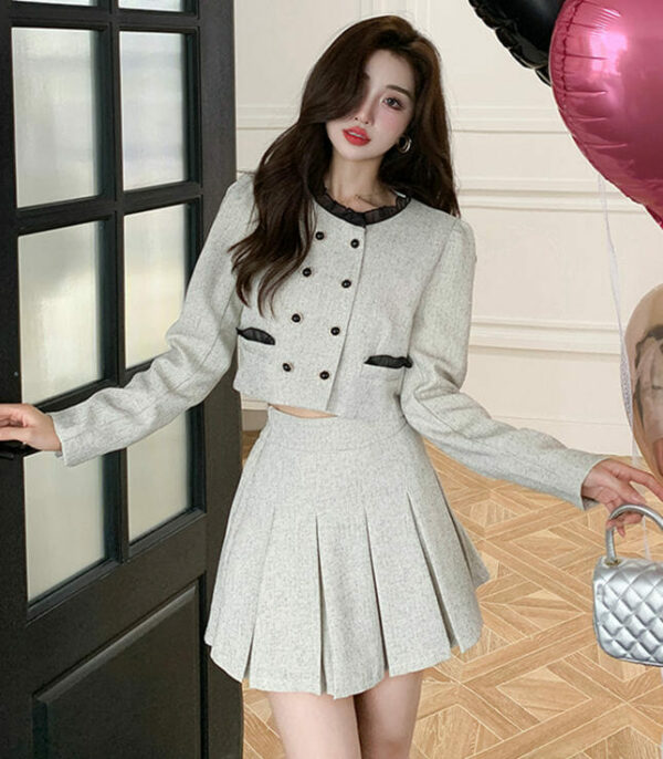 Modern OL 2 Colors Double-breasted Jacket With Pleated Skirt ...