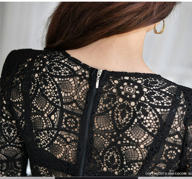 Modern Ol Lacev-Neck Fitted Waist Two Pieces Dress2 Modern OL LaceV-neck Fitted Waist Two Pieces Dress 5