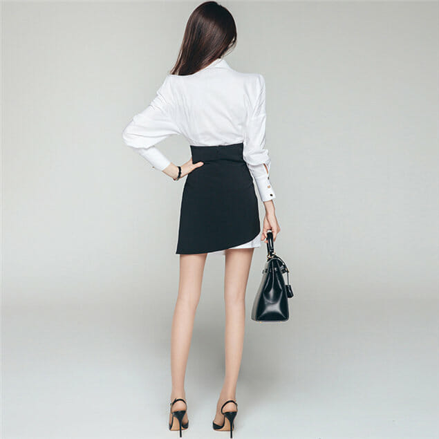 Modern Ol Puff Sleeve Shirt Dress With Split A-Line Skirt Modern OL Puff Sleeve Shirt Dress with Split A-line Skirt 6