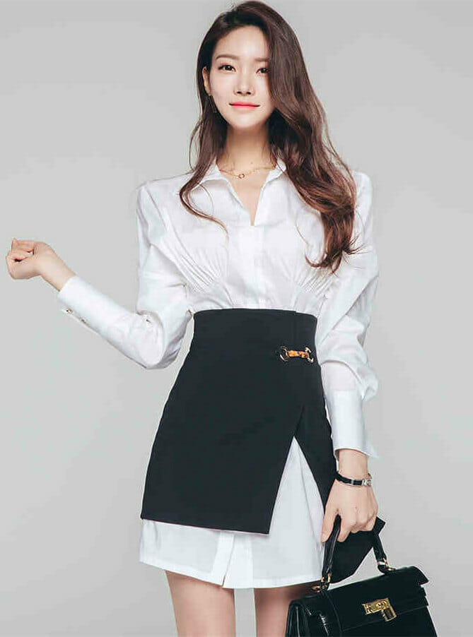 Modern Ol Puff Sleeve Shirt Dress With Split A-Line Skirt6 Modern OL Puff Sleeve Shirt Dress with Split A-line Skirt 1