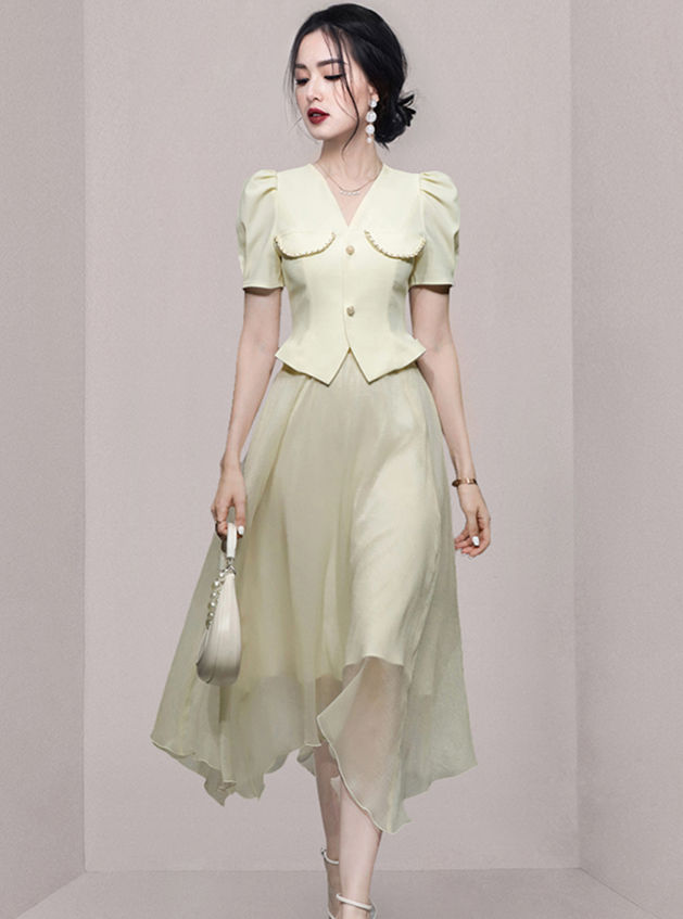 Modern Ol Puff Sleeve Short Jacket With Gauze Fluffy Skirt5 Modern OL Puff Sleeve Short Jacket with Gauze Fluffy Skirt 1