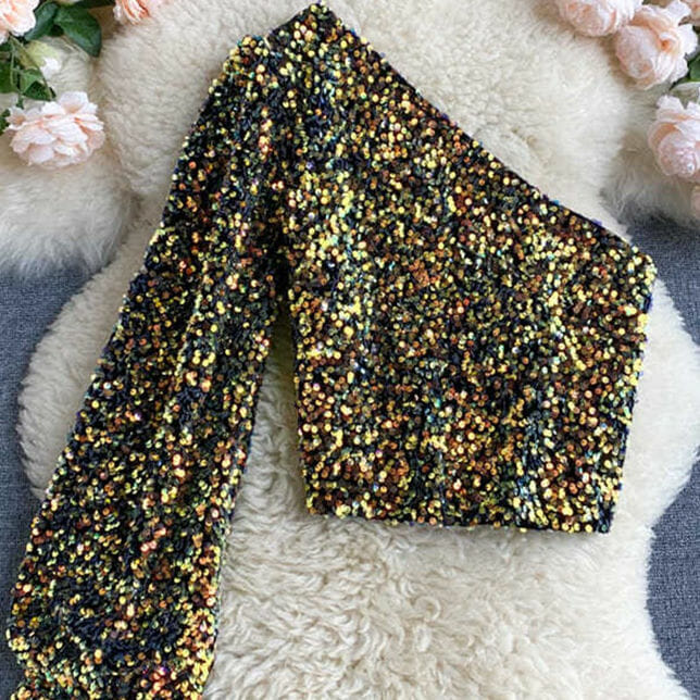 Modern Sexy 2 Colors Off Shoulder Sequins Short Blouse Modern Sexy 2 Colors Off Shoulder Sequins Short Blouse 5