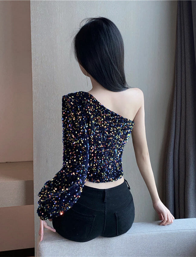 Modern Sexy 2 Colors Off Shoulder Sequins Short Blouse2 Modern Sexy 2 Colors Off Shoulder Sequins Short Blouse 4