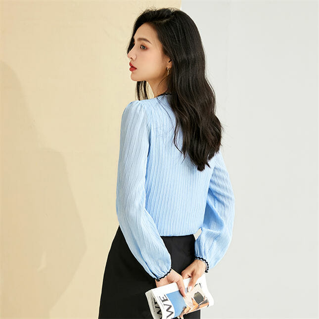 Preppy Fashion Buttons V-Neck Knitting Puff Sleeve Blouse Preppy Fashion Buttons V-neck Knitting Puff Sleeve Blouse 5